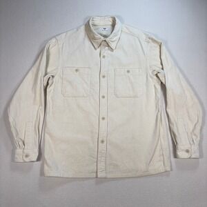 Uniqlo Corduroy Work Shirt Men's S Off-White Cream Cotton Flap Pocket Button Up